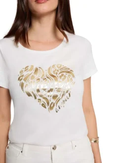 T-shirt blanc à imprimé avec une coupe droite et un col rond