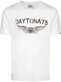 T-shirt blanc imprimé en coton avec une coupe droite un col rond et des manches courtes