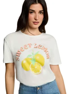 T-shirt blanc imprimé pourvu d'une coupe droite et d'un col rond