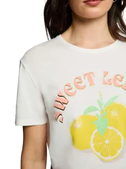 T-shirt blanc imprimé pourvu d'une coupe droite et d'un col rond