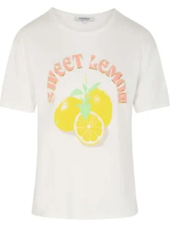 T-shirt blanc imprimé pourvu d'une coupe droite et d'un col rond