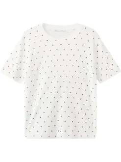 T-shirt blanc à motifs pourvu de manches courtes et d'un col rond