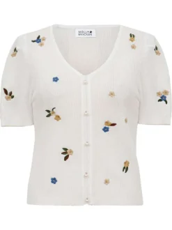 T-shirt blanc à motifs pourvu d'une coupe ajustée et de manches courtes