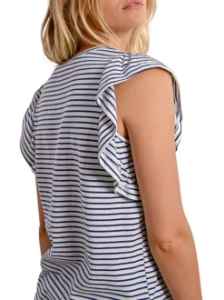 T-shirt blanc rayé avec une coupe droite un col rond et des manches courtes