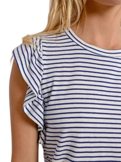 T-shirt blanc rayé avec une coupe droite un col rond et des manches courtes