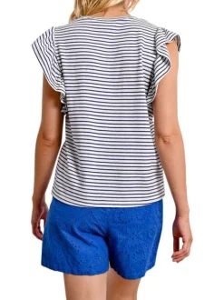 T-shirt blanc rayé avec une coupe droite un col rond et des manches courtes