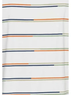 T-shirt blanc à rayures multicolores en coton col rond à manches courtes