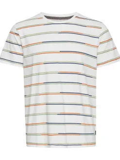 T-shirt blanc à rayures multicolores en coton col rond à manches courtes