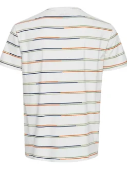 T-shirt blanc à rayures multicolores en coton col rond à manches courtes