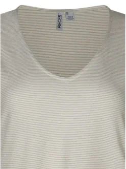 T-shirt blanc à rayures pourvu de manches courtes et d'une coupe large