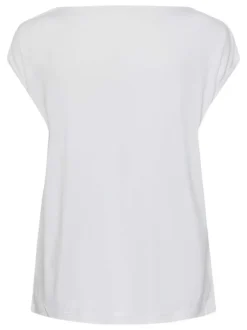 T-shirt blanc uni avec un col v une coupe droite et strass aux épaules