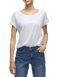 T-shirt blanc uni avec une coupe droite et des manches courtes