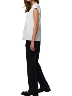 T-shirt blanc uni avec une coupe droite et un col V en dentelle