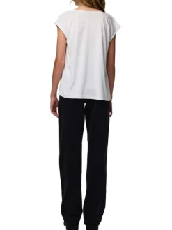T-shirt blanc uni avec une coupe droite et un col V en dentelle