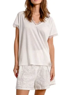 T-shirt blanc uni avec une coupe droite un col v et des manches courtes
