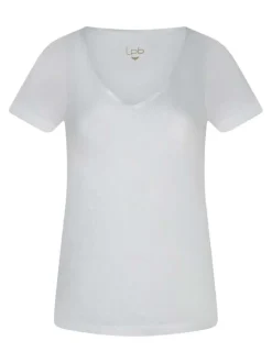 T-shirt blanc uni avec une coupe droite un col v et des manches courtes