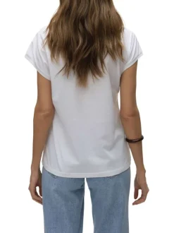 T-shirt blanc uni avec une coupe droite un col v et des manches courtes amples