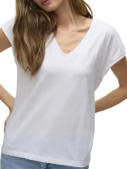 T-shirt blanc uni avec une coupe droite un col v et des manches courtes amples