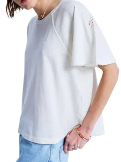 T-shirt blanc uni à coupe ample col rond et à manches courtes