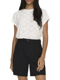 T-shirt blanc uni à coupe droite avec un col rond et des manches courtes