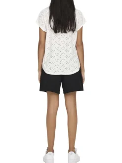 T-shirt blanc uni à coupe droite avec un col rond et des manches courtes