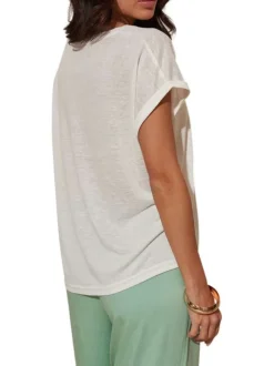 T-shirt blanc uni à coupe droite avec un col v et des manches courtes