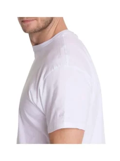 T-shirt blanc uni en coton avec une coupe droite et à col rond