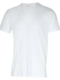 T-shirt blanc uni en coton d'Egypte avec coupe droite et col v