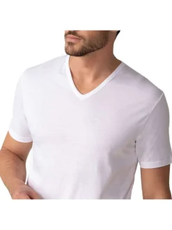 T-shirt blanc uni en coton d'Egypte avec coupe droite et col v