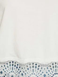 T-shirt blanc uni en dentelle avec une coupe droite et un col rond