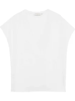 T-shirt blanc uni pourvu de manches courtes et d'un décolleté en v profond