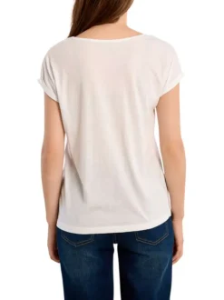 T-shirt blanc uni pourvu de manches courtes et d'un vélo brodé sur la poitrine