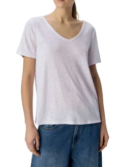 T-shirt blanc uni pourvu d'une coupe droite et de manches courtes