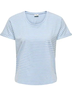 T-shirt bleu à coupe droite pourvu d'un col rond et de manches courtes