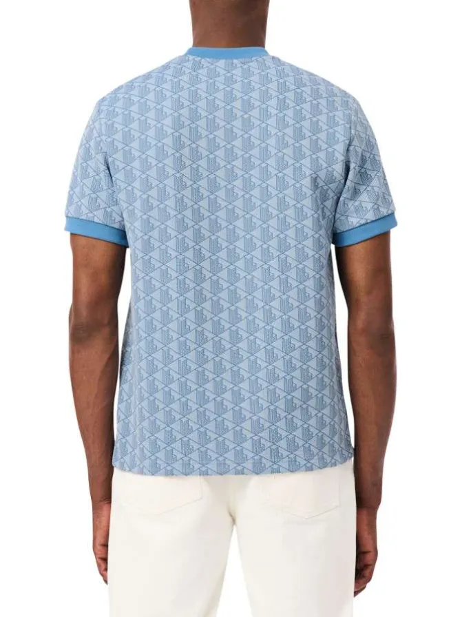 T-shirt bleu à coupe droite pourvu d'un col rond et de manches courtes