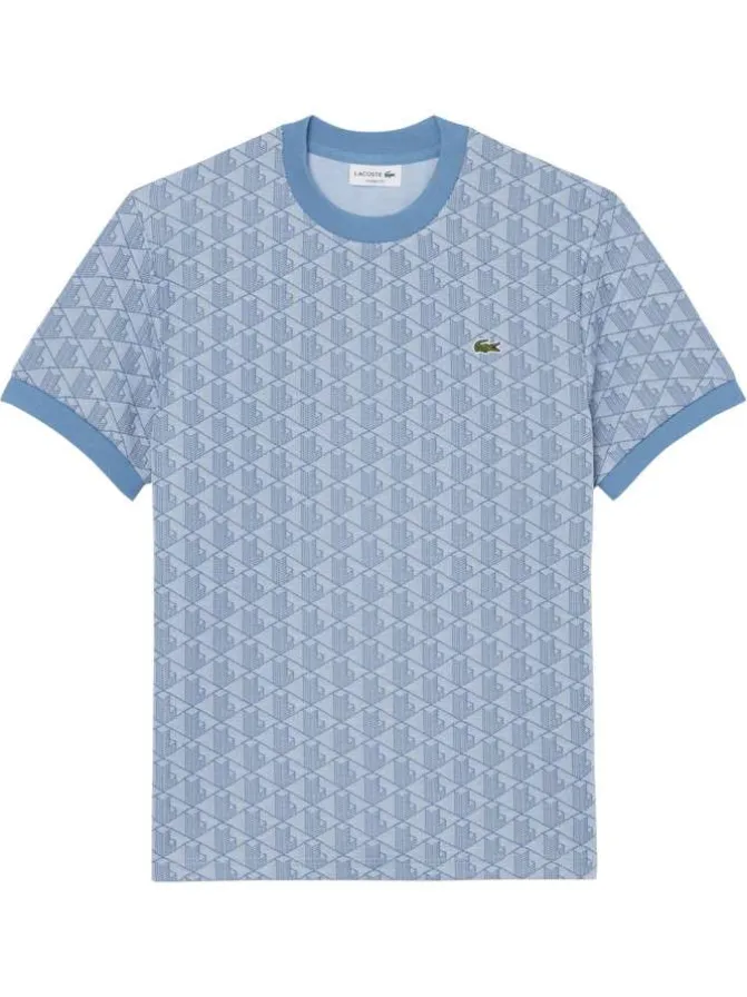 T-shirt bleu à coupe droite pourvu d'un col rond et de manches courtes