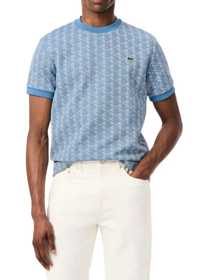 T-shirt bleu à coupe droite pourvu d'un col rond et de manches courtes