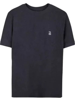 T-shirt bleu foncé à coupe droite pourvu d'un col rond et de manches courtes