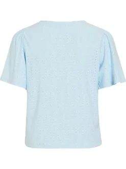 T-shirt bleu géométrique avec une coupe droite et un col rond