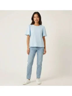 T-shirt bleu géométrique avec une coupe droite et un col rond