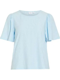 T-shirt bleu géométrique avec une coupe droite et un col rond