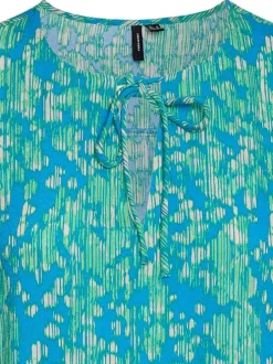 T-shirt bleu imprimé abstrait à coupe droite col v et à manches courtes