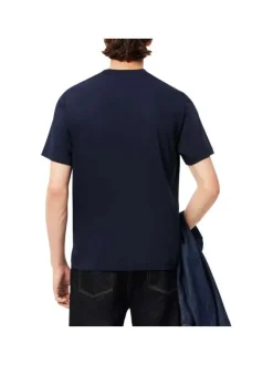 T-shirt bleu marine en coton à manches courtes avec logo brodé et 1 poche
