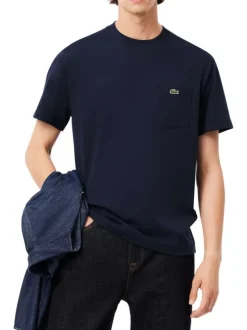 T-shirt bleu marine en coton à manches courtes avec logo brodé et 1 poche