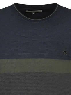 T-shirt bleu marine à motifs géométriques et à col rond avec le logo brodé