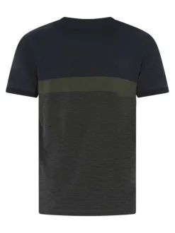 T-shirt bleu marine à motifs géométriques et à col rond avec le logo brodé