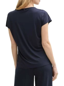T-shirt bleu marine uni à coupe droite fluide avec un col rond