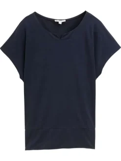 T-shirt bleu marine uni à coupe droite fluide avec un col rond