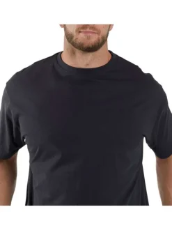 T-shirt bleu marine uni en coton à coupe droit et avec un col rond