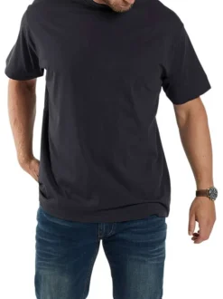 T-shirt bleu marine uni en coton à coupe droit et avec un col rond